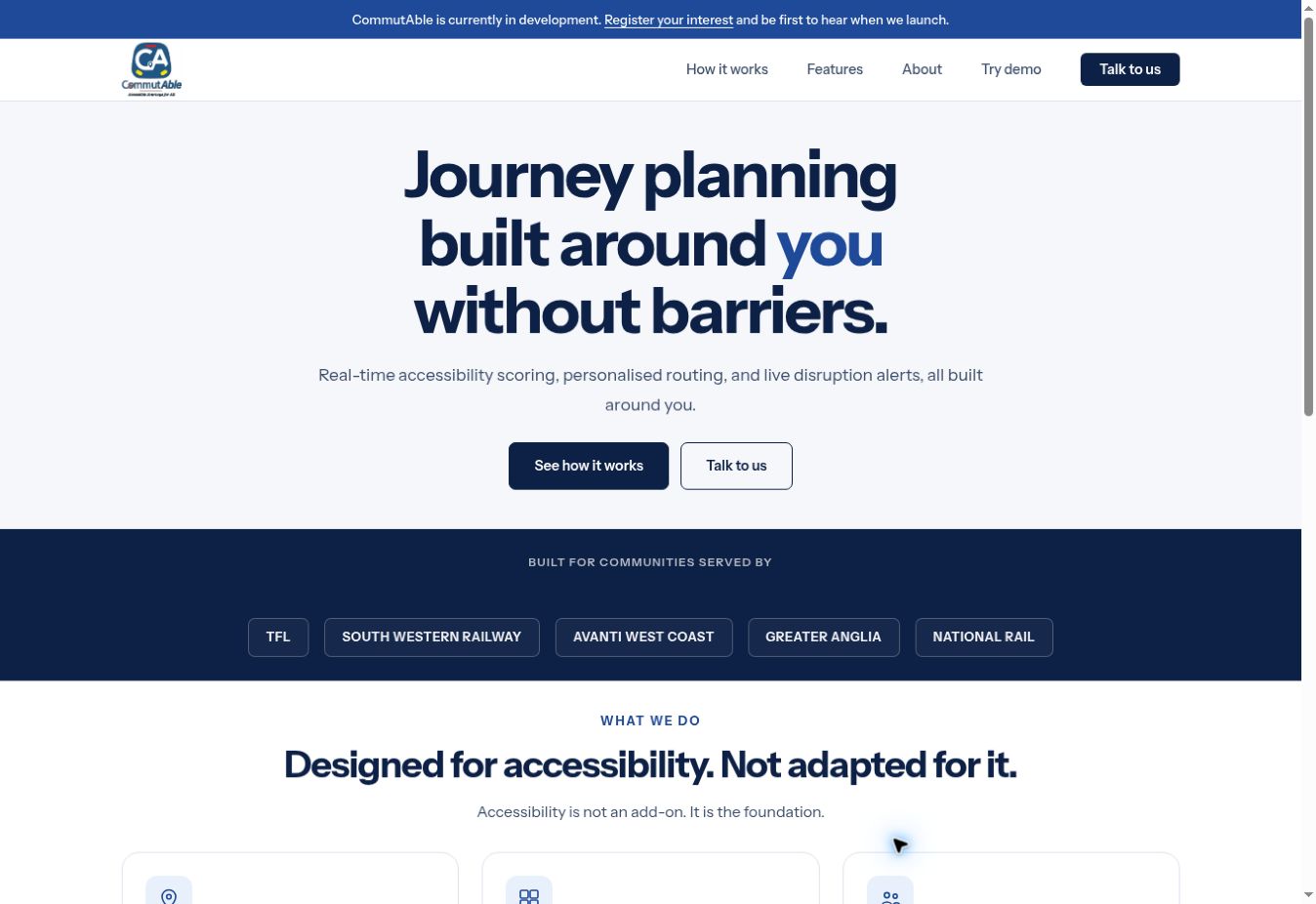 CommutAble, public website screenshot